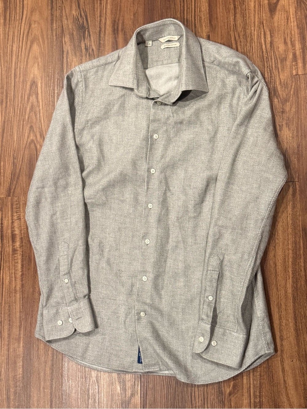 SuitSupply Button Down Shirt Textured 16.5 Grey Egyptian Cotton Monti